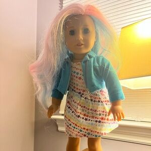 American Girl Doll with Blue Jacket and Star Dress